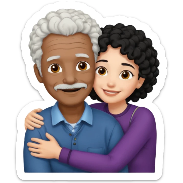 White no hiar Old man hugging dack skin curly hair woman sticker