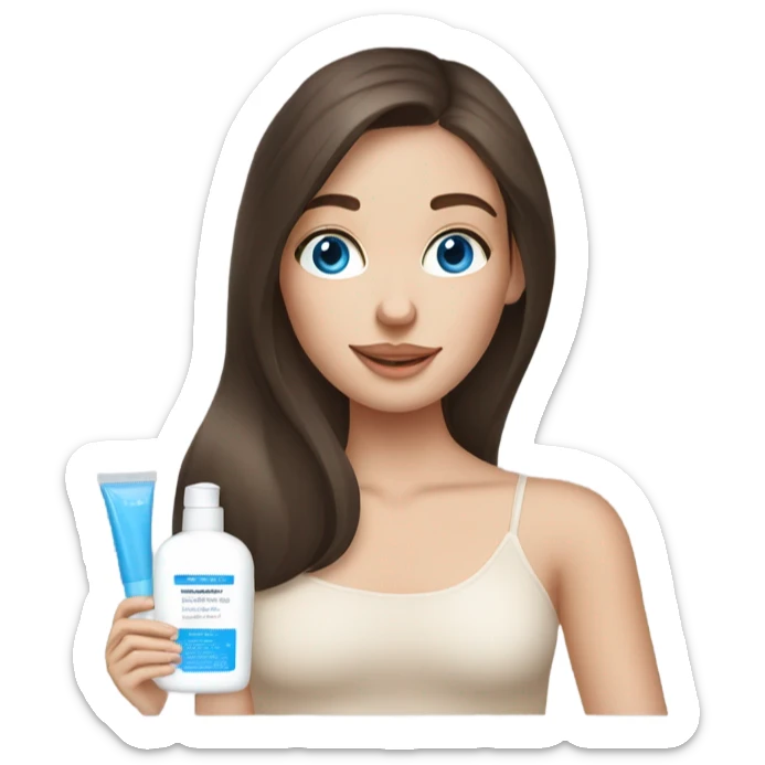 White Skin care on white freackles skin of a brunett blue eyed girl using skin care products  sticker