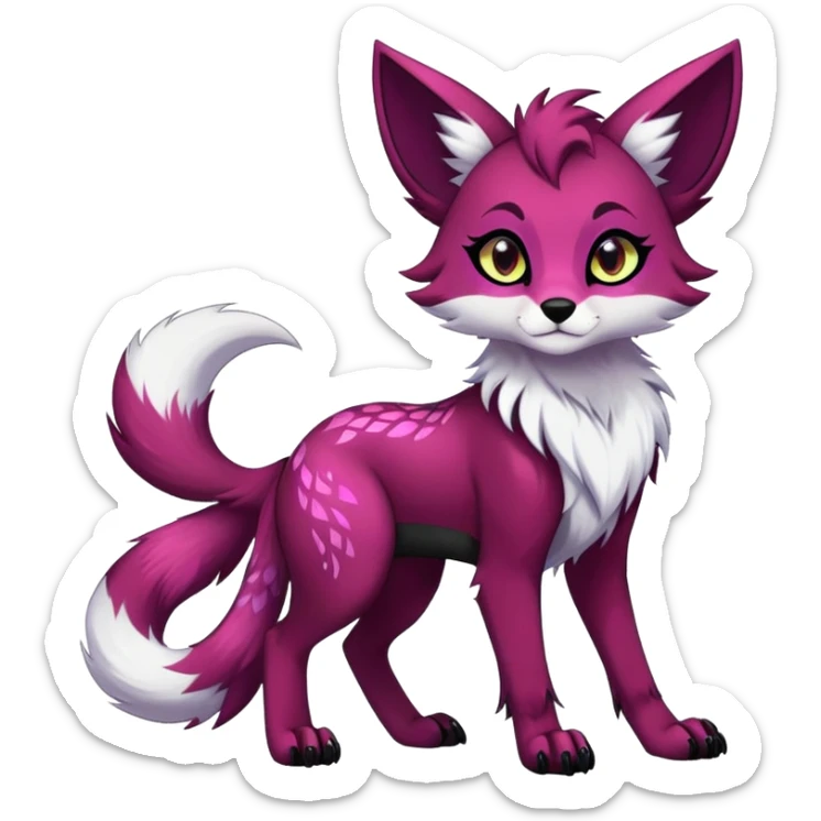Vibrant edgy gothic Falvie-Fionbri-creature-sparkle-vixen-fursona, full body, with random markings sticker
