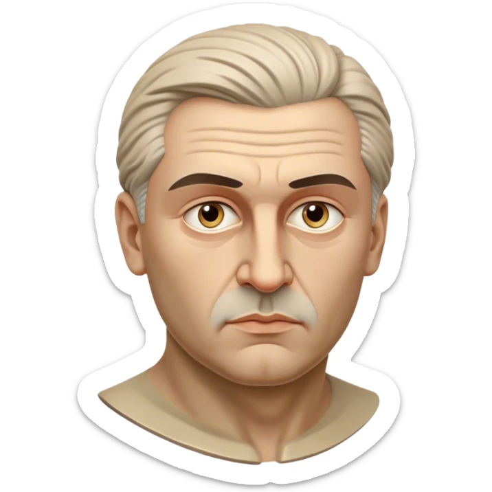 Cinematic Realistic Ivan Meštrović Portrait Emoji, depicted as a renowned Croatian sculptor with thoughtful eyes and classical attire, rendered with intricate textures and dramatic artistic lighting that captures his creative genius. sticker