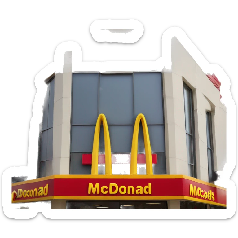 “McDonald’s store with the iconic golden arches, a red and yellow color scheme, and a simple, recognizable design that captures the essence of a fast food restaurant.” sticker