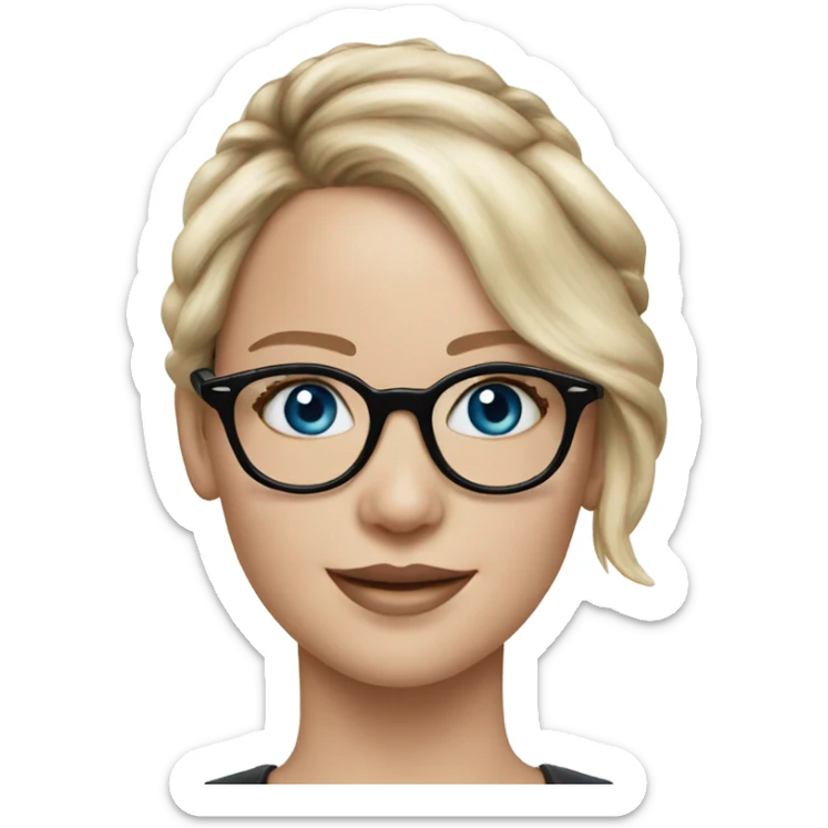 Realistic Jennifer Lawrence wearing black glasses and blue eyes happy  sticker