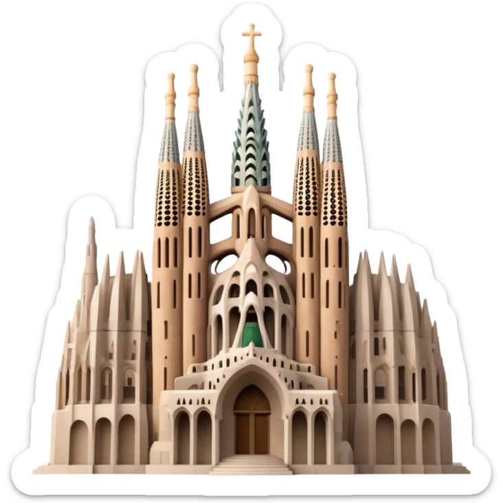 Cinematic Realistic Sagrada Fam√≠lia Landmark Emoji, depicted with the intricate, soaring architecture of the basilica rendered with detailed textures and dramatic, ethereal lighting. sticker