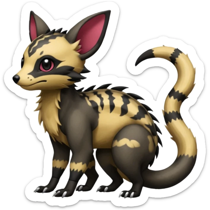  realistic cute epic aesthetic gothic colorful Salandit-Eevee-Civet-species-Fakemon-hybrid-creature, with markings, full body sticker