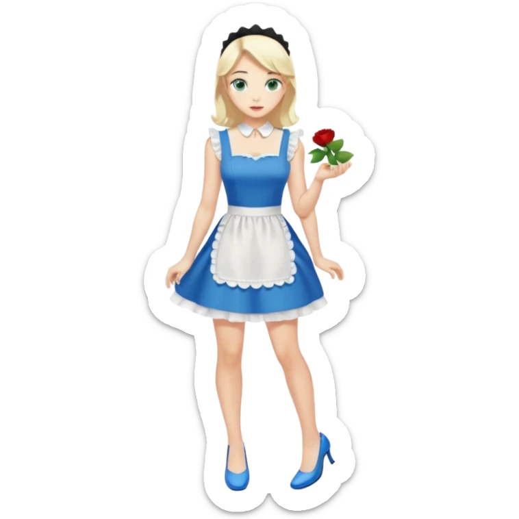 King, black hair, body, legst, blue eyes, shoes, maid blonde hair, green eyes, sexy white short sleveless dress, shoes sticker