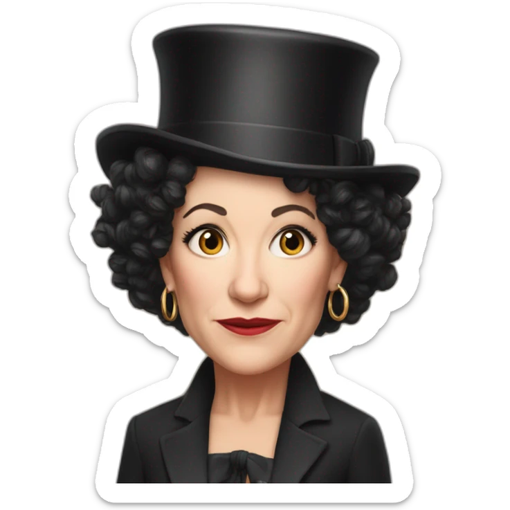 Susie Essman wearing a top hat and hoop earrings looking annoyed sticker