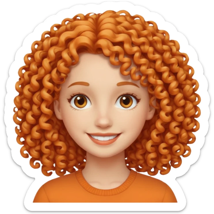 ahora hazme una mujer blanca joven con el pelo rizado y con color naranja claro  sticker