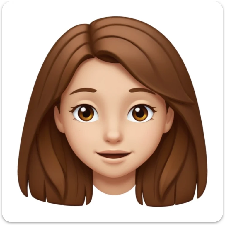 teen emoji girl with long brown hair, brown eyes, winking, white background sticker