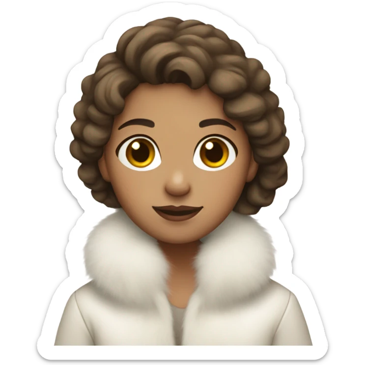 Girl with brown hair and light skin in white fur coat sticker
