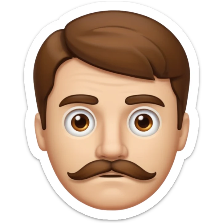 white man with parted brown hair and a thick mustache in the stock ios emoji style. he is very unhappy and his hair is a bit unkempt sticker