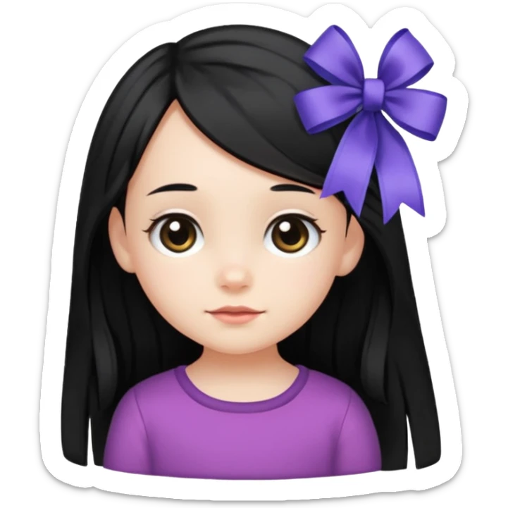 little girl with ribbon hairclip, long black hair sticker