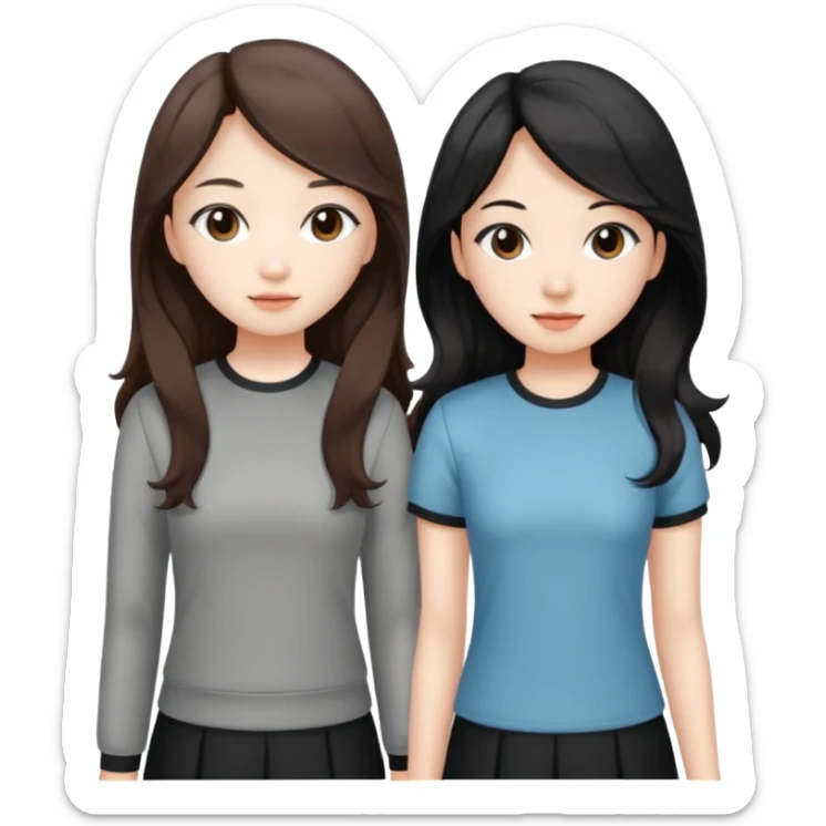 Two girls drinking they’re both Asian but one has wavy brown hair and the other has really long straight hair sticker