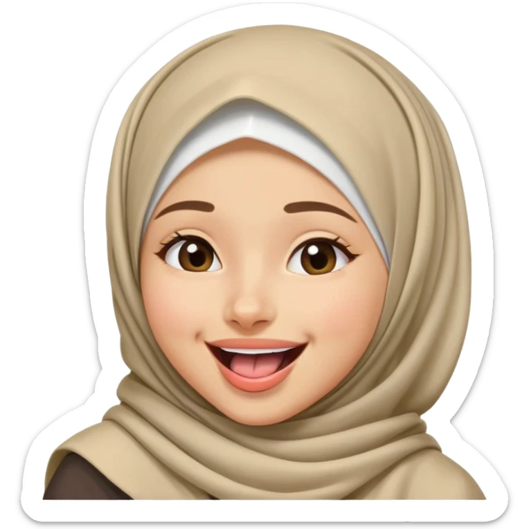nữ, 15 tuổi, đội khăn hijab, tongue out, cười to, nhắm 1 mắt sticker