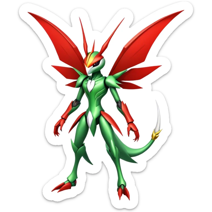 Cool Edgy Shiny Ethereal Legendary Kartana-Digimon-Scizor-hybrid full body sticker
