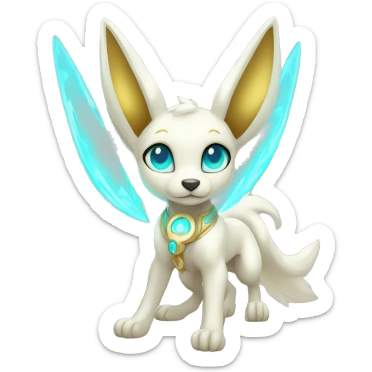 Shiny White Angelic Electric Albino Umbreon. cyan eyes and cyan markings. Golden Anubis-rings. full body sticker