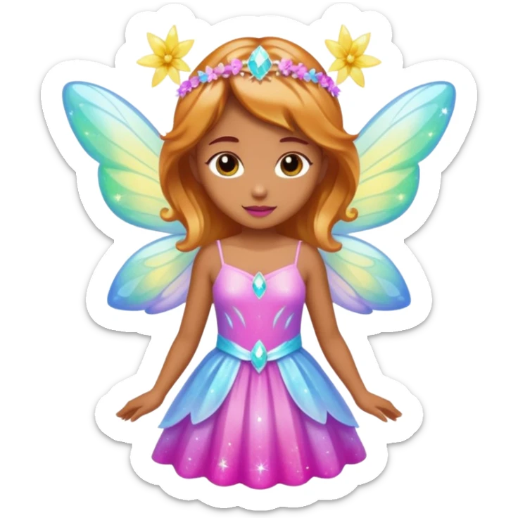 Earthreal sparkly angelic mystical magical shiny pretty Fairy. Caramel skin. White, hot pink and light blue and lavender and light green and light yellow  sticker