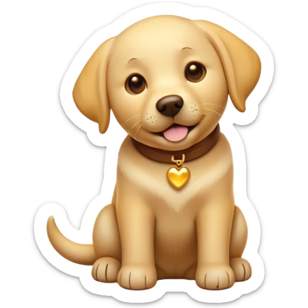 Cinematic Labrador Emoji, Warm and inviting, Playful and friendly design, rim lighting effect, soft golden and brown tones, Simplified yet expressive features, highly detailed, glowing with a cheerful golden glow, high shine, loyal and loving, stylized with a touch of charm, approachable and heartwarming, blending realism with warmth, soft glowing outline, clean and immaculate design, happy and energetic pose, capturing the essence of a Labrador's playful nature in an easily recognizable and captivating form, so lively it feels like it could wag its tail right off the screen! sticker