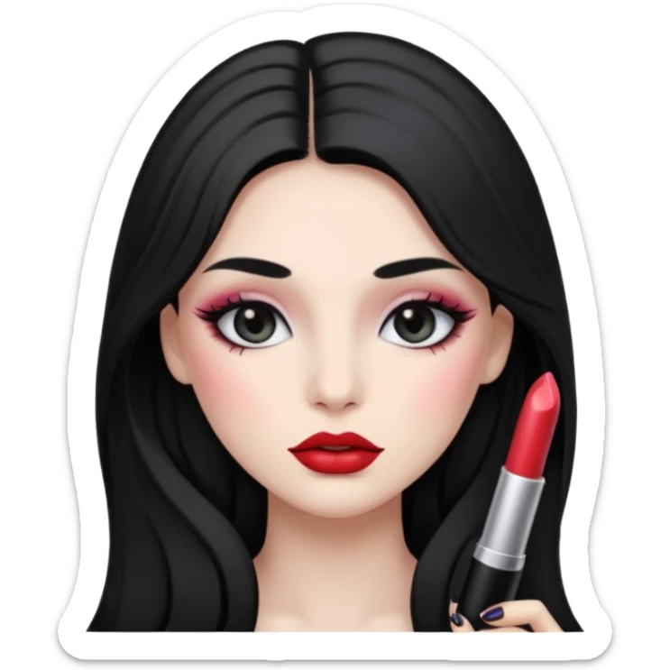 girl with black hair with long  hair Wearing makeup
 sticker