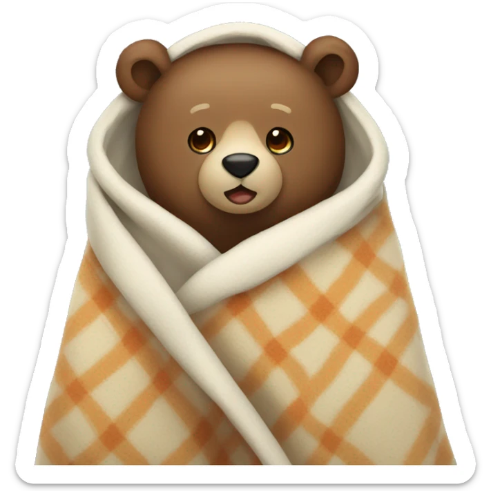 bear cozy in blanket sticker