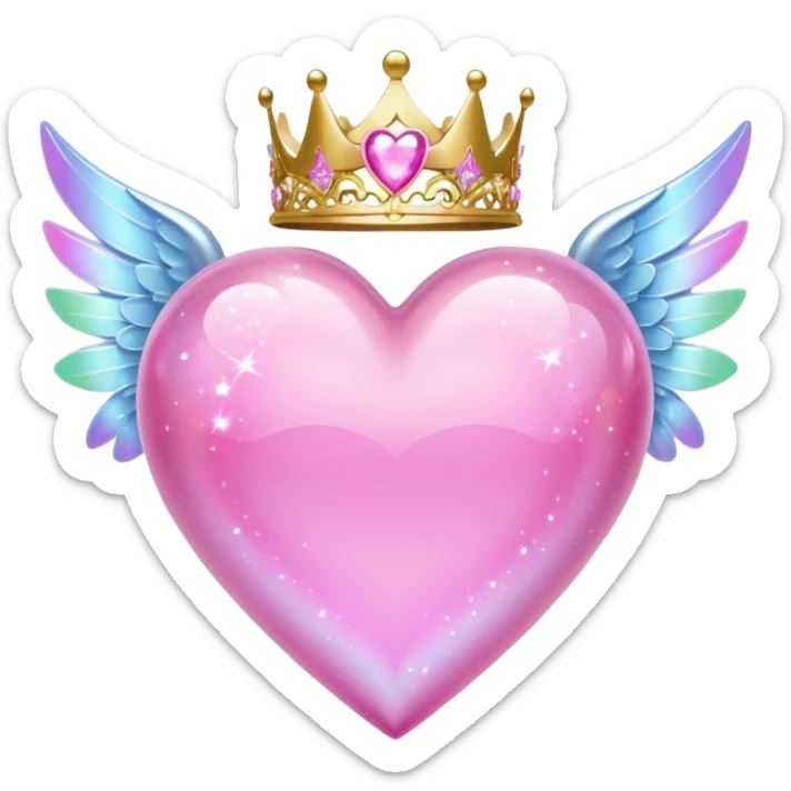 Pink sparkling heart with angel tiara and fairy wings sticker