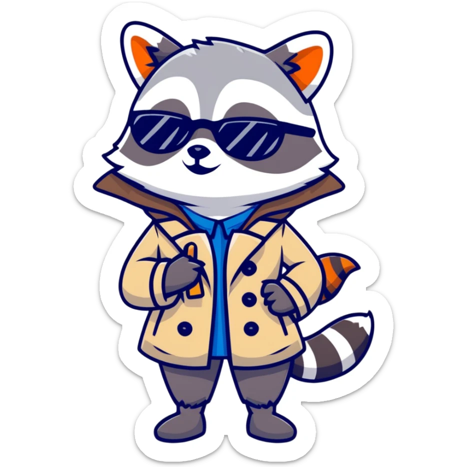 Female raccoon in a trench coat and sunglasses holding a blank sign   sticker