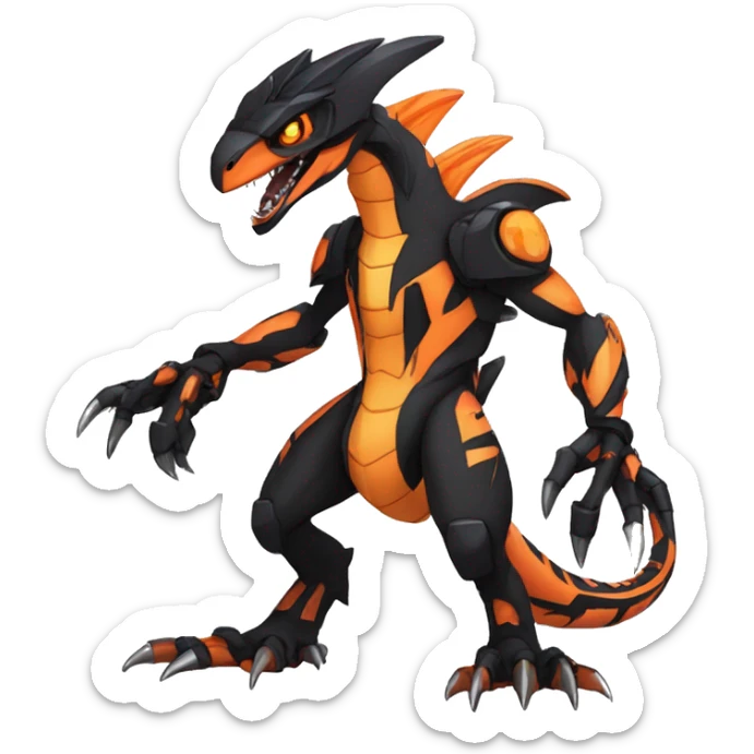  Cool Edgy Black Orange Digimon-Fakemon-Guilmon-Velociraptor-Dragon-Mecha full body sticker