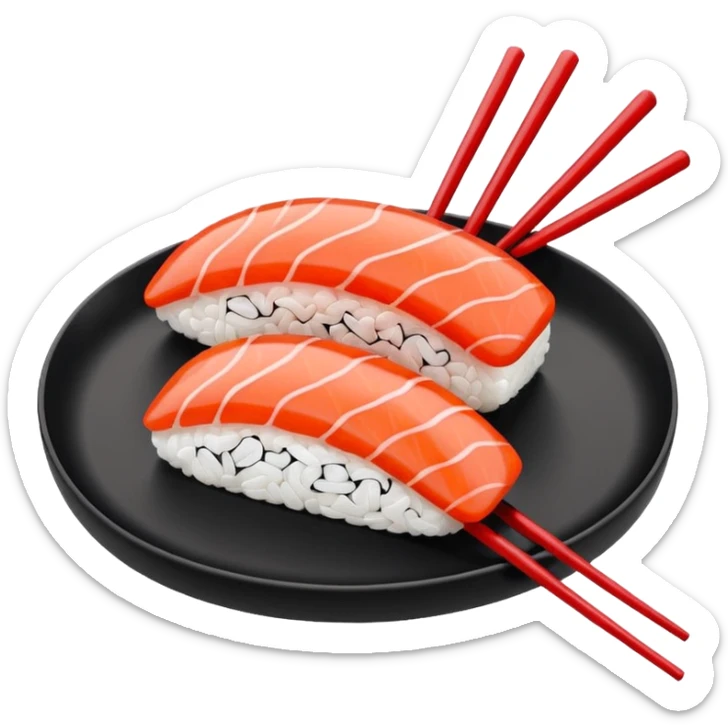 Japanese cuisine humanless avatar in minimalist emoji-style illustration. Sushi and chopsticks, clean lines, red white colors, flat design, calm and modern. sticker