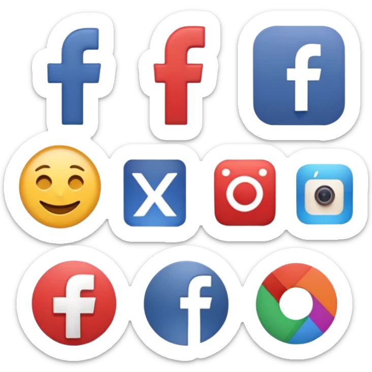 Socail media sauare emoji style icons 
Creat the quadrant with the logos of FB, X, Trustpilot, Instagram, Youtube, Linkedin sticker
