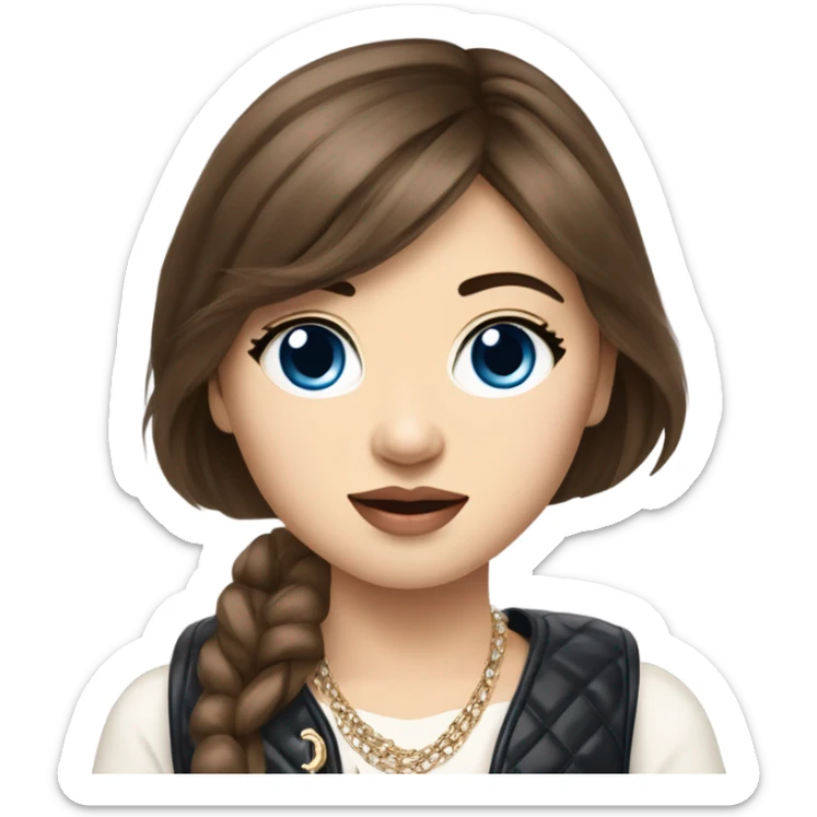 Realistic brown hair blue eyes Chanel Asian Girl with Birkin bag and Chanel necklace sticker