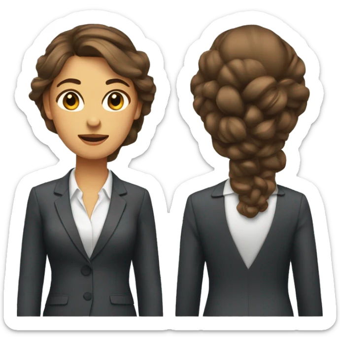 Woman with her hair up brown hair and in a suit sticker