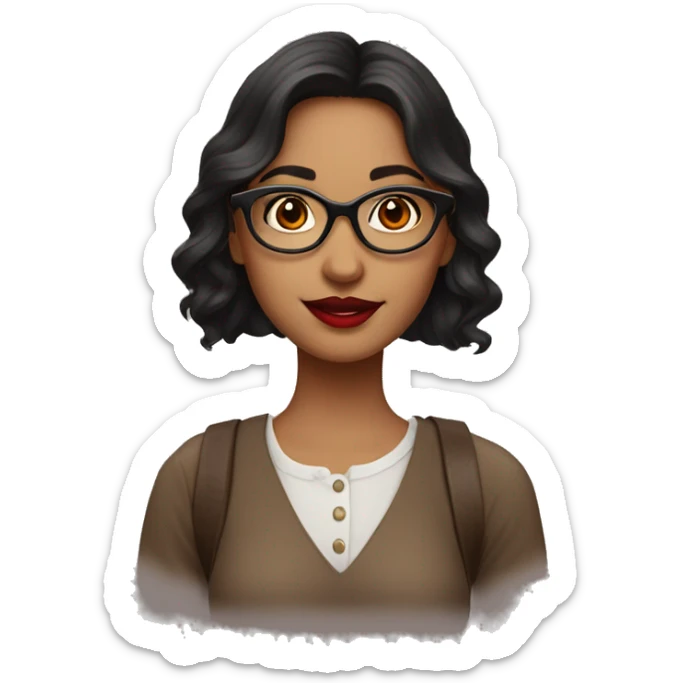 A indien beautiful girl with dark Brown hair with glasses and red lipstick sticker
