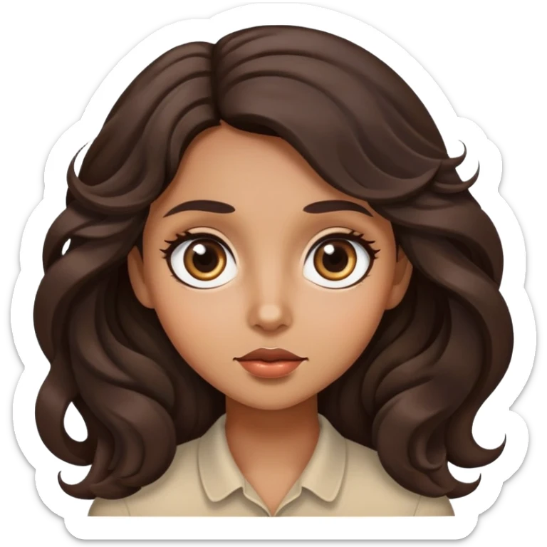 woman face with big eyes, medium skin tone, and dark wavy hair sticker