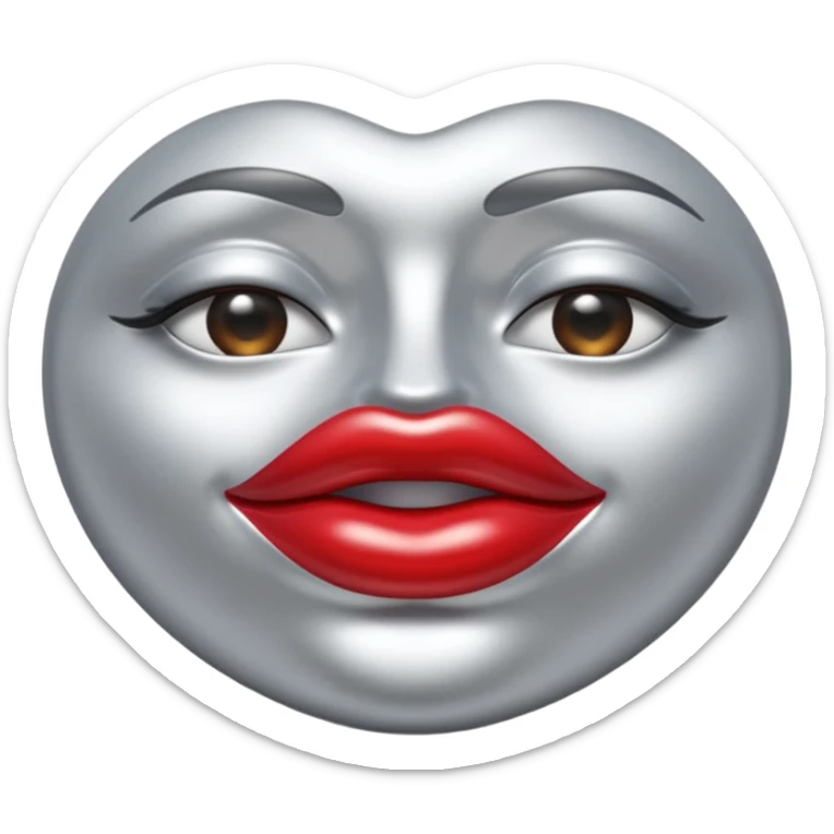 A seductive pair of slightly parted lips emoji made of liquid silver chrome, smooth glossy metallic surface, soft sensual curves, subtle reflections, luxury sexy aesthetic, minimal iOS emoji style, centered composition, clean white background, soft studio lighting, no text sticker