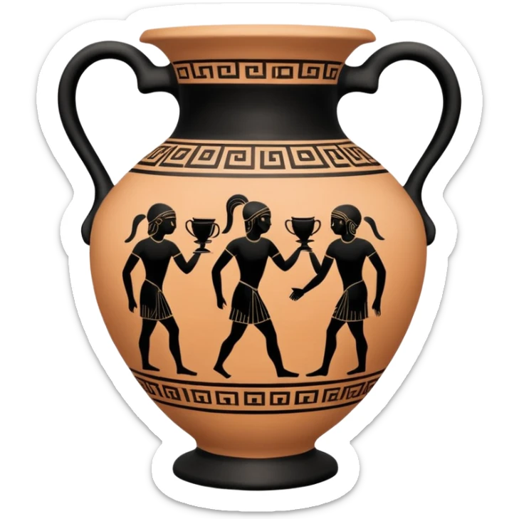 An emoji of an ancient Greek amphora vase with black-figure painting. sticker