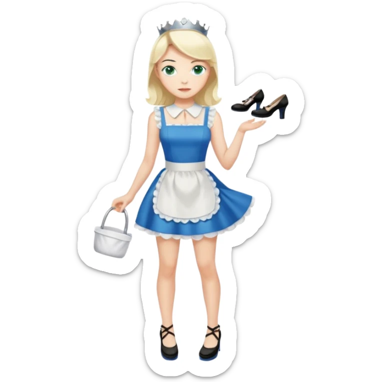 King, black hair, body, legst, blue eyes, shoes, maid blonde hair, green eyes, sexy white short sleveless dress, shoes sticker
