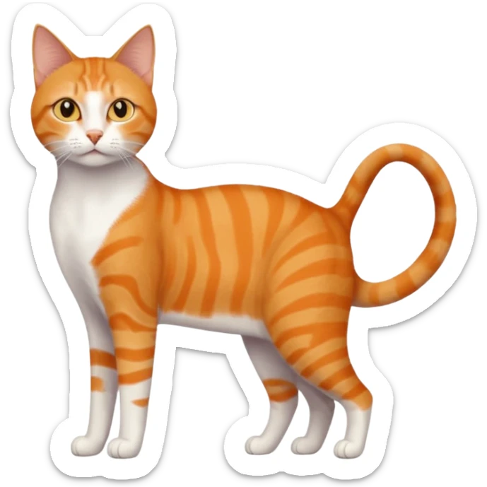 full body orange domestic shorthair slim cat with yellow/orange eyes and a white triangle pattern on his face playing sticker