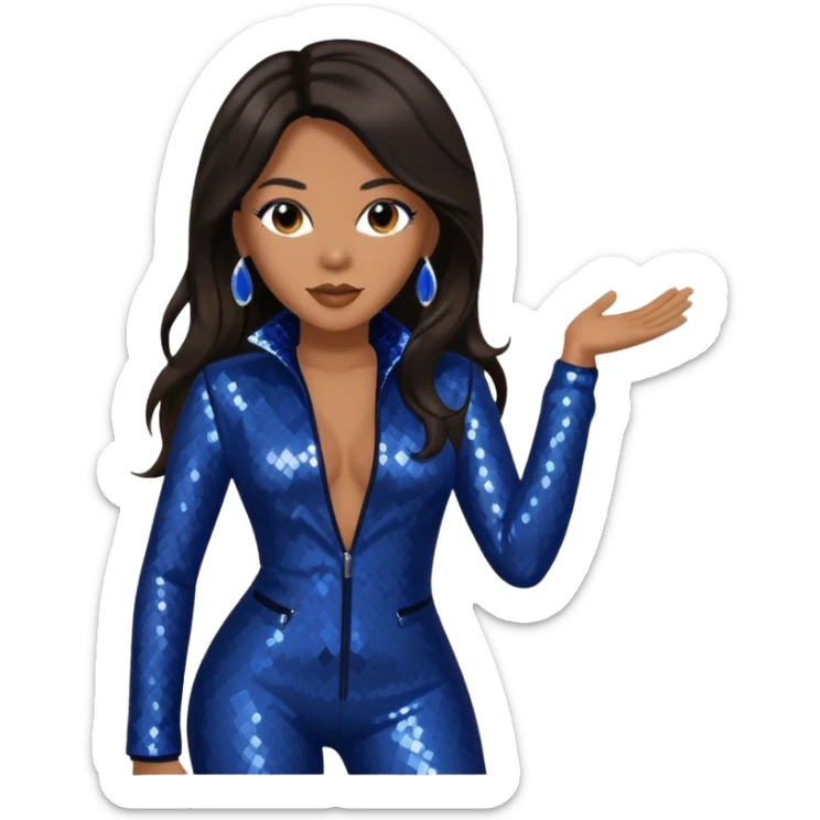 Monica, R&B Singer with long dark brown hair, dark blue sequin outfit sticker