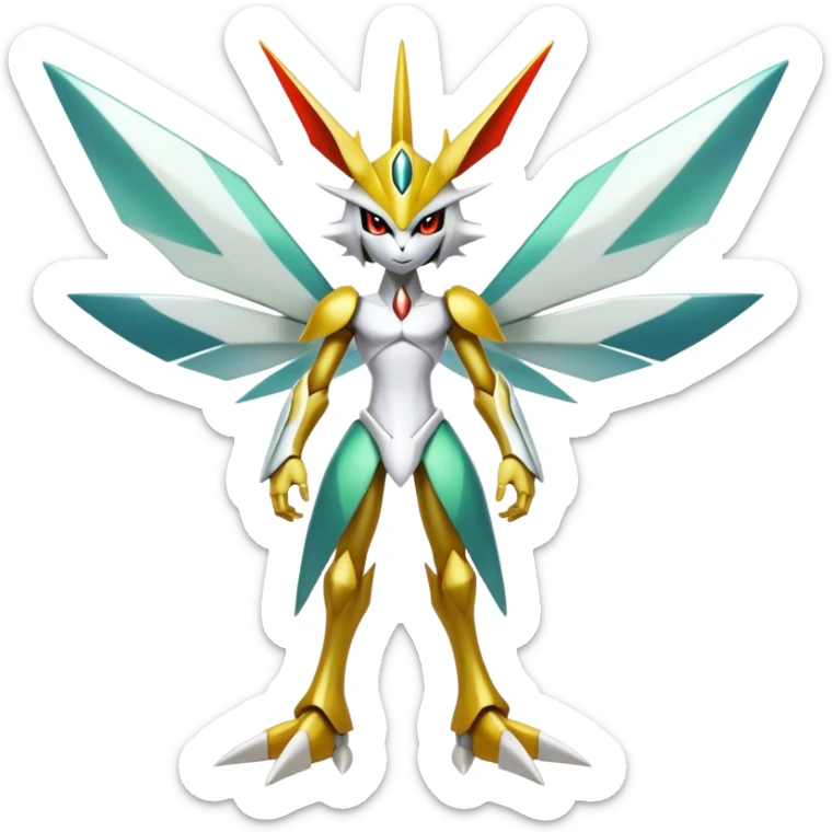 Cute Cool Edgy Shiny Futuristic Ethereal Legendary Kartana-Digimon-hybrid full body sticker