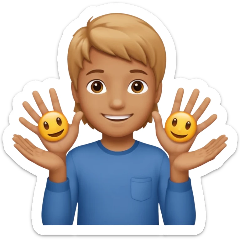 kid with tan hair and holding a six in his hand and a seven and the other hand sticker
