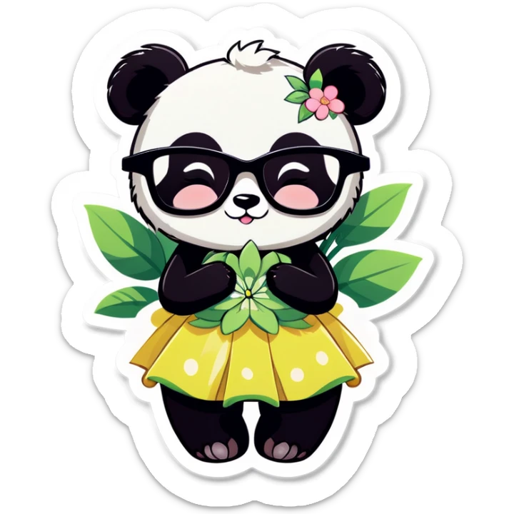  Cute female Panda wearing a tutu and glasses with a flower above 1 ear sleeping  sticker