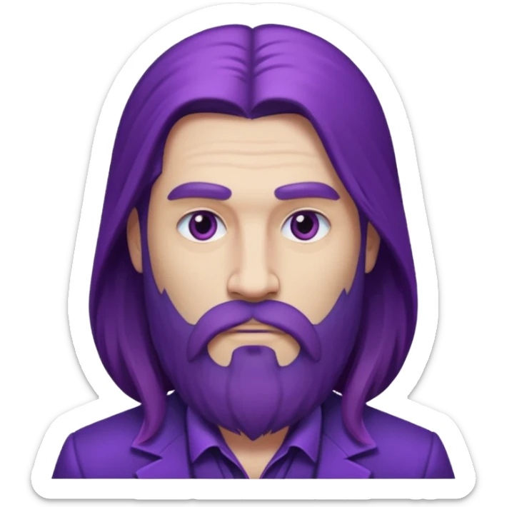 Give me png of a character having bold masculine beard and hairs with white skin which should look similar to a gangster, the colour tone should be purple, long hairs and long beard sticker
