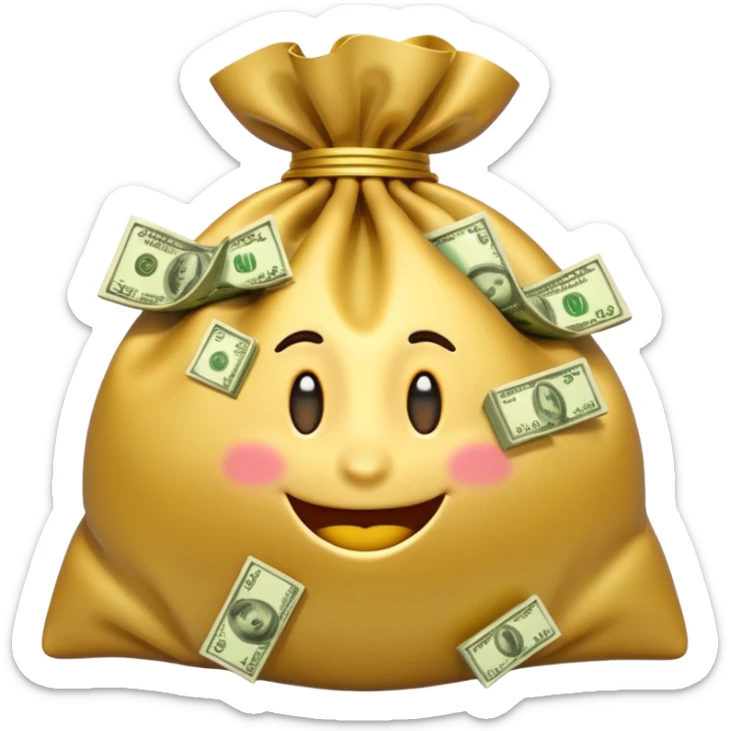 Luxury 3D emoji, overflowing money bag, stacks of cash, premium lighting, rich glossy look, ultra clean, transparent background


 sticker