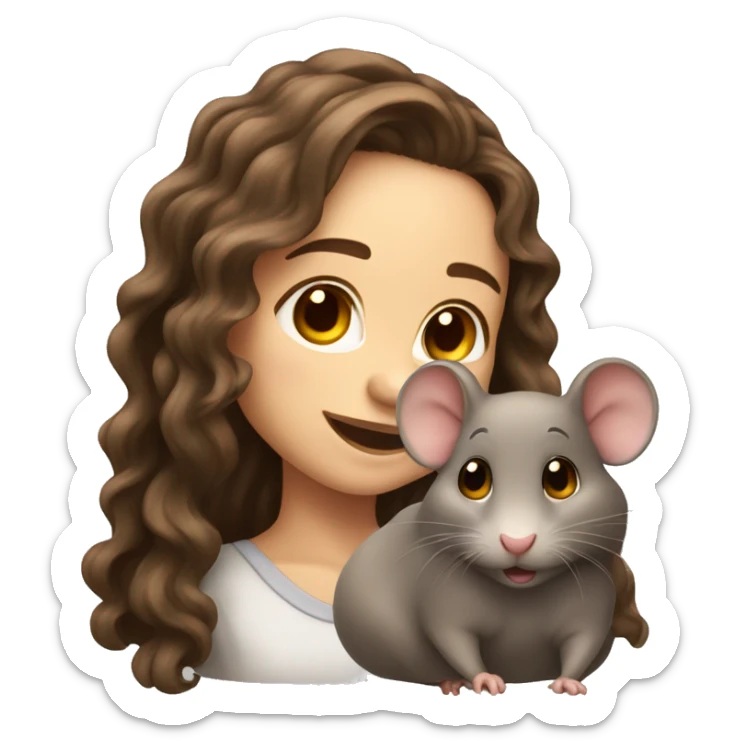 cute girl with long wavy brown hair with two rat sticker