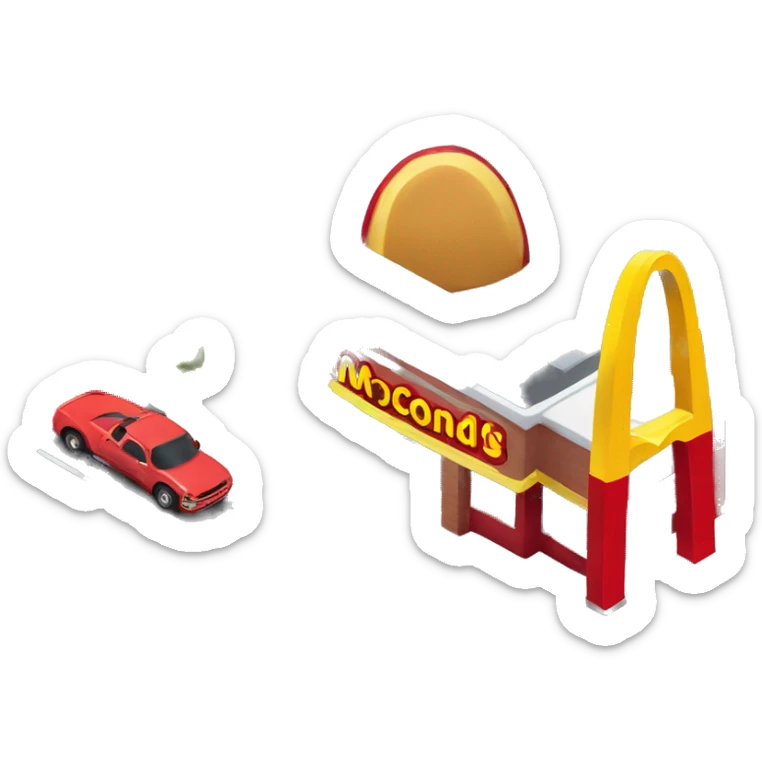 “McDonald’s store with the iconic golden arches, a red and yellow color scheme, and a simple, recognizable design that captures the essence of a fast food restaurant.” sticker