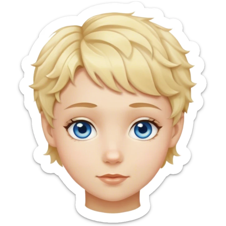 Girl with pixie cut wavy hair and blue eyes and a boy with blond hair and hazel eyes sticker