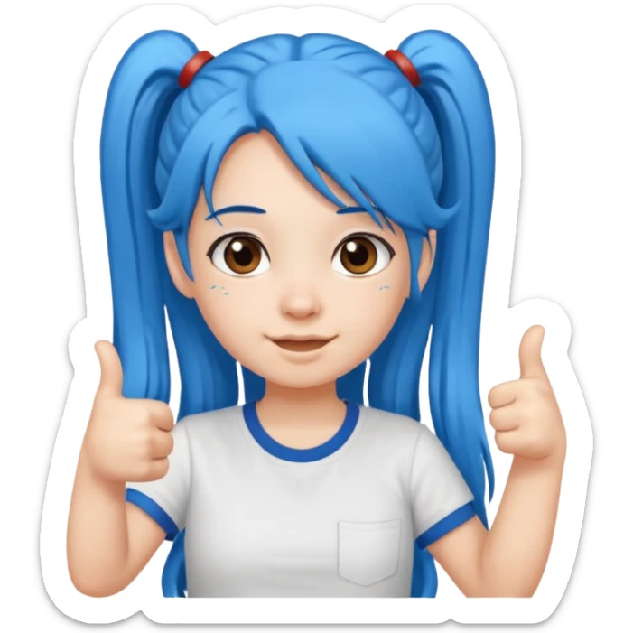 long blue hair girl in pig tails with brown eyes giving thumbs up sticker