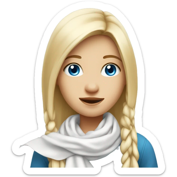 Cute Blonde straight girl with long hair blue eyes with a white scarf on sticker