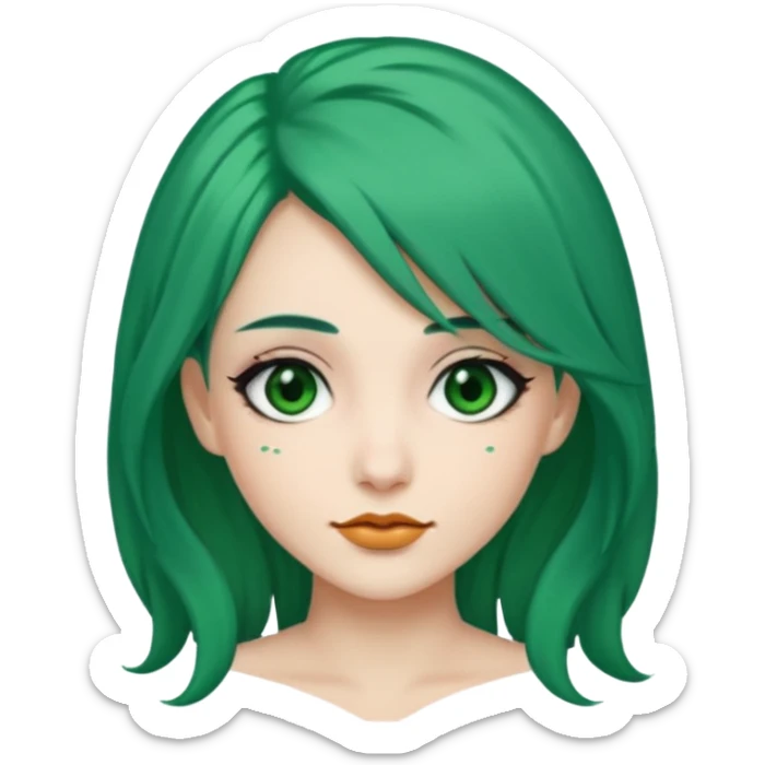 Emoji woman Emerald green hair long, fair skin, and eye black  sticker