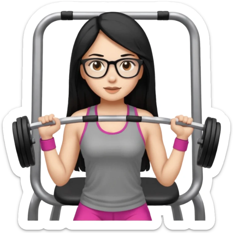 girl with long black hair, brown eyes, wearing glasses and working out in the gym sticker