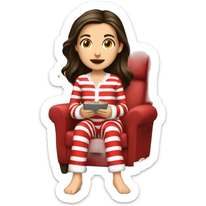 brunette girl in christmas pjs watching christmas movie sticker